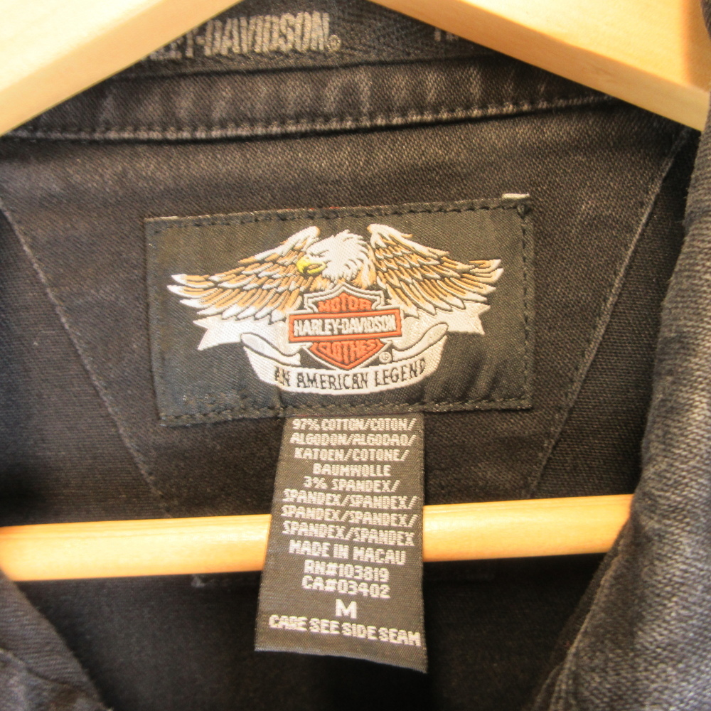 Harley Davidson Black Cotton Denim Jacket Size M Embroidered - Picture 6 of 11